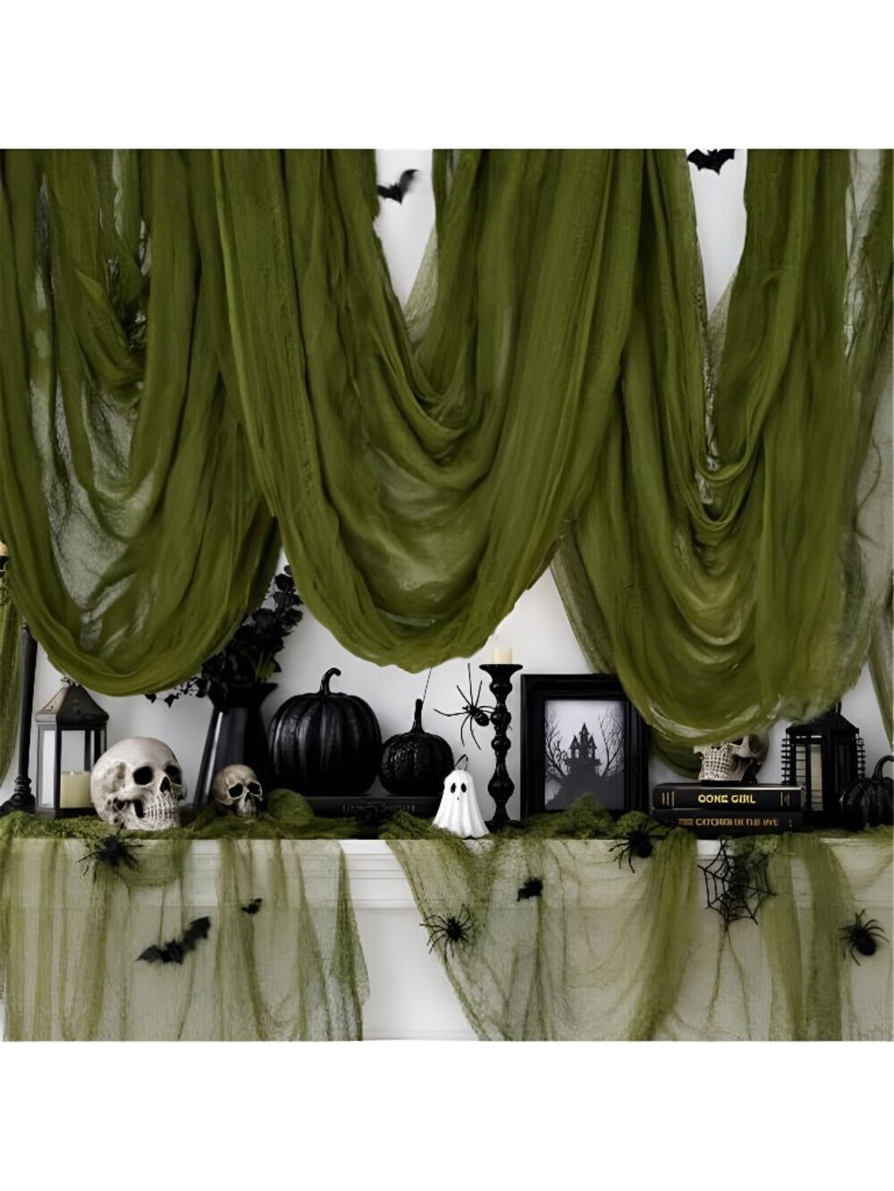 600 x 80 in Halloween Creepy Cloth for Yard and Outdoor Decorations, Green